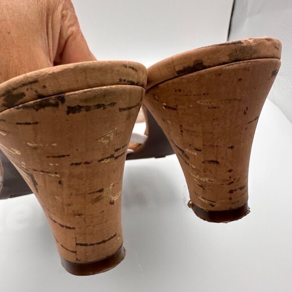 Naturalizer Sana White Strappy Sandal Heels With Cork Sole Studded Detail - Picture 13 of 14